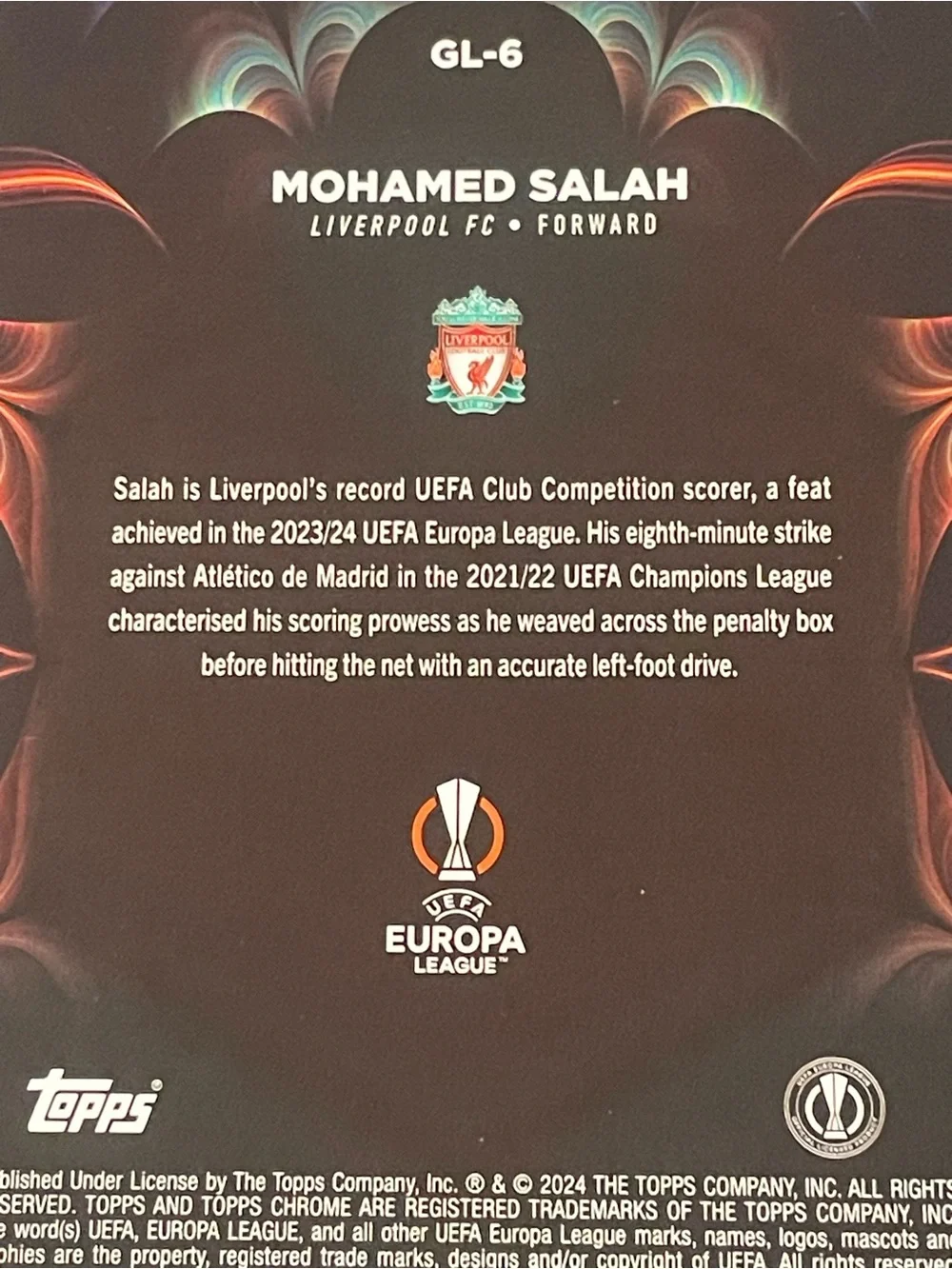 2023-24 Topps Chrome UEFA Club Competitions - Golazo Mohamed Salah #GL-6 - Picture 4 of 4